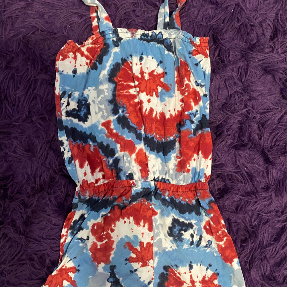 Red, white & blue tye dye romper.